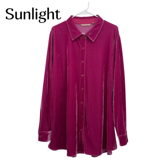 Soft Surroundings Womens SZ 2X Pink Velvet Button-Up Long Sleeve Tunic Shirt Top - Picture 1 of 11